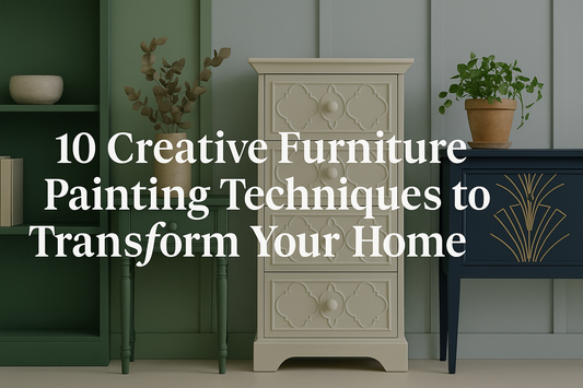 Creative furniture painting techniques blog hero image showing multiple painted furniture styles, including colour drenching, colour blocking, terrazzo, and ombré — DIY upcycling ideas with eco-friendly Small & Co paints.