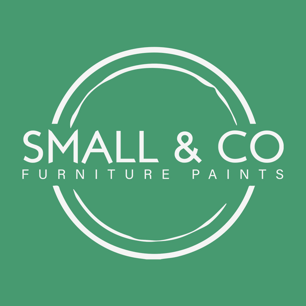 bright green vibrant arsenic colour by small and co furniture paints with logo overlayed