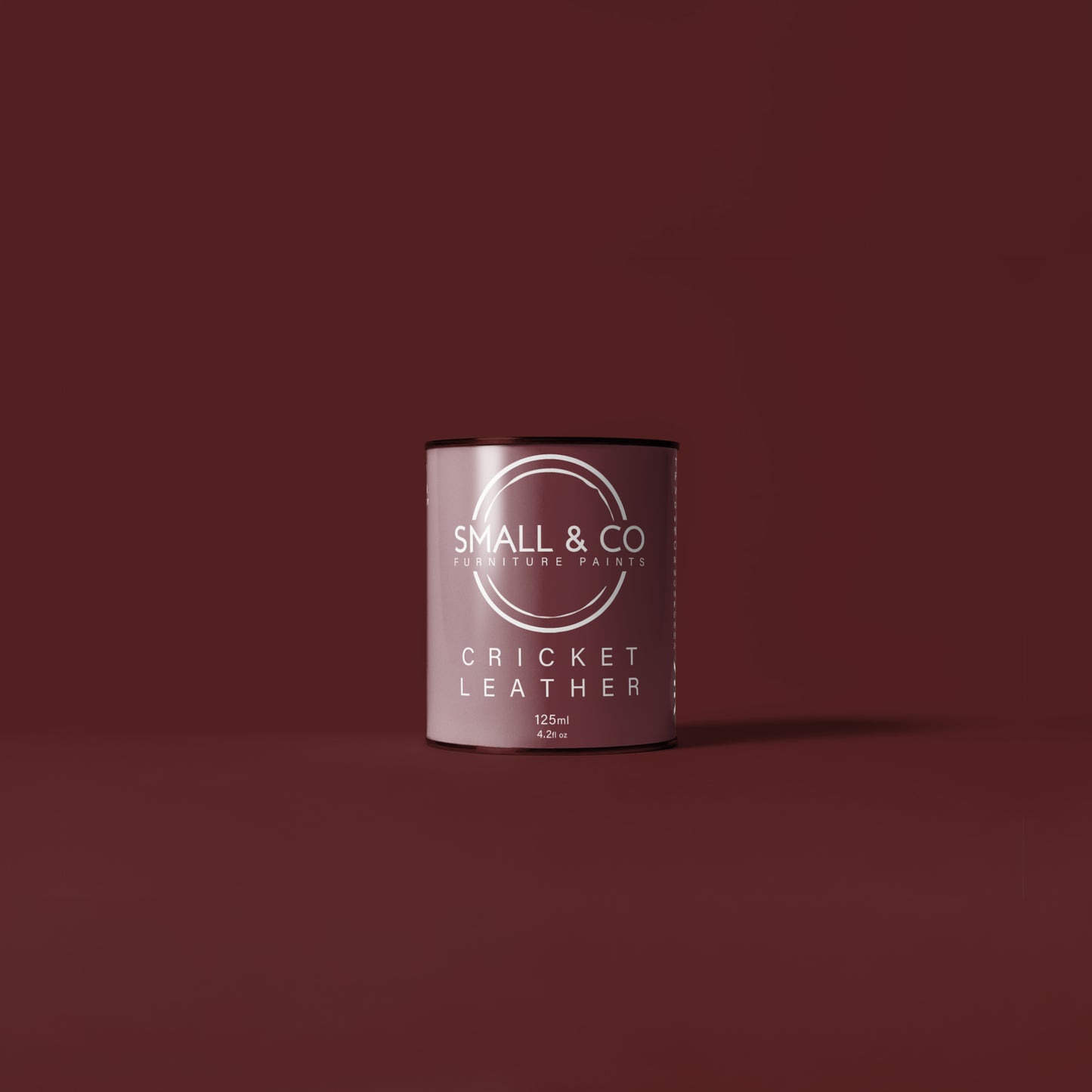 125ml tin tester pot of Small & Co furniture paint in Cricket Leather, a dark red burgundy colour. Premium, compact small project size paint perfect for small furniture restoration projects, touch-ups, and detailed work. Suitable for wood, metal, and various surfaces. Eco-friendly, easy to apply, and provides a smooth, professional finish. Available at Small & Co. Ideal for DIY enthusiasts and home decorators.