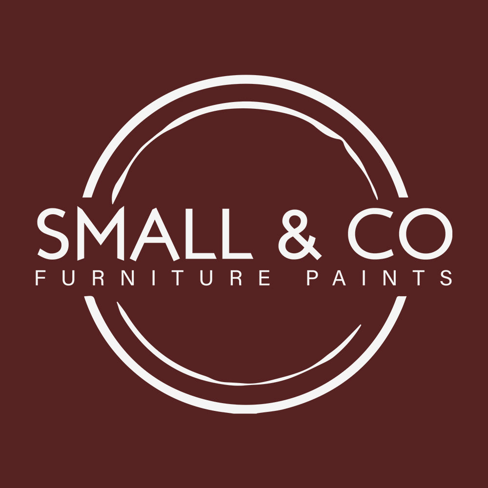 Small and Co Logo Overlaid on Cricket Leather Red Furniture Paint Colour