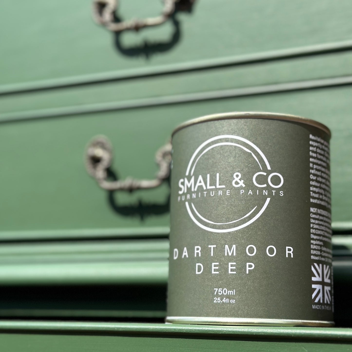 Dartmoor deep forest dark green coloured furniture paint made by small and co furniture paints easy to use durable paint to brush roll or spray