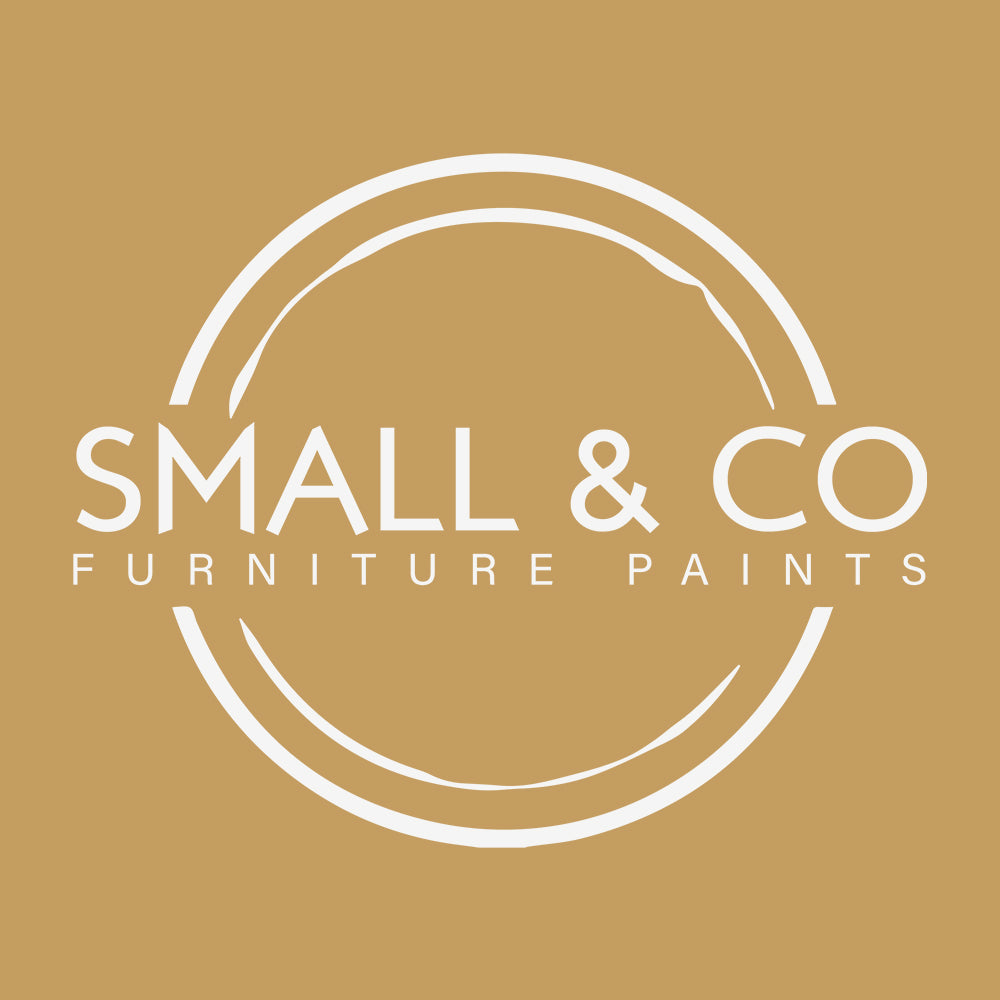 English Mustard, golden yellow mustard furniture paint colour representation with Small and Co furniture pain logo overlaid on top