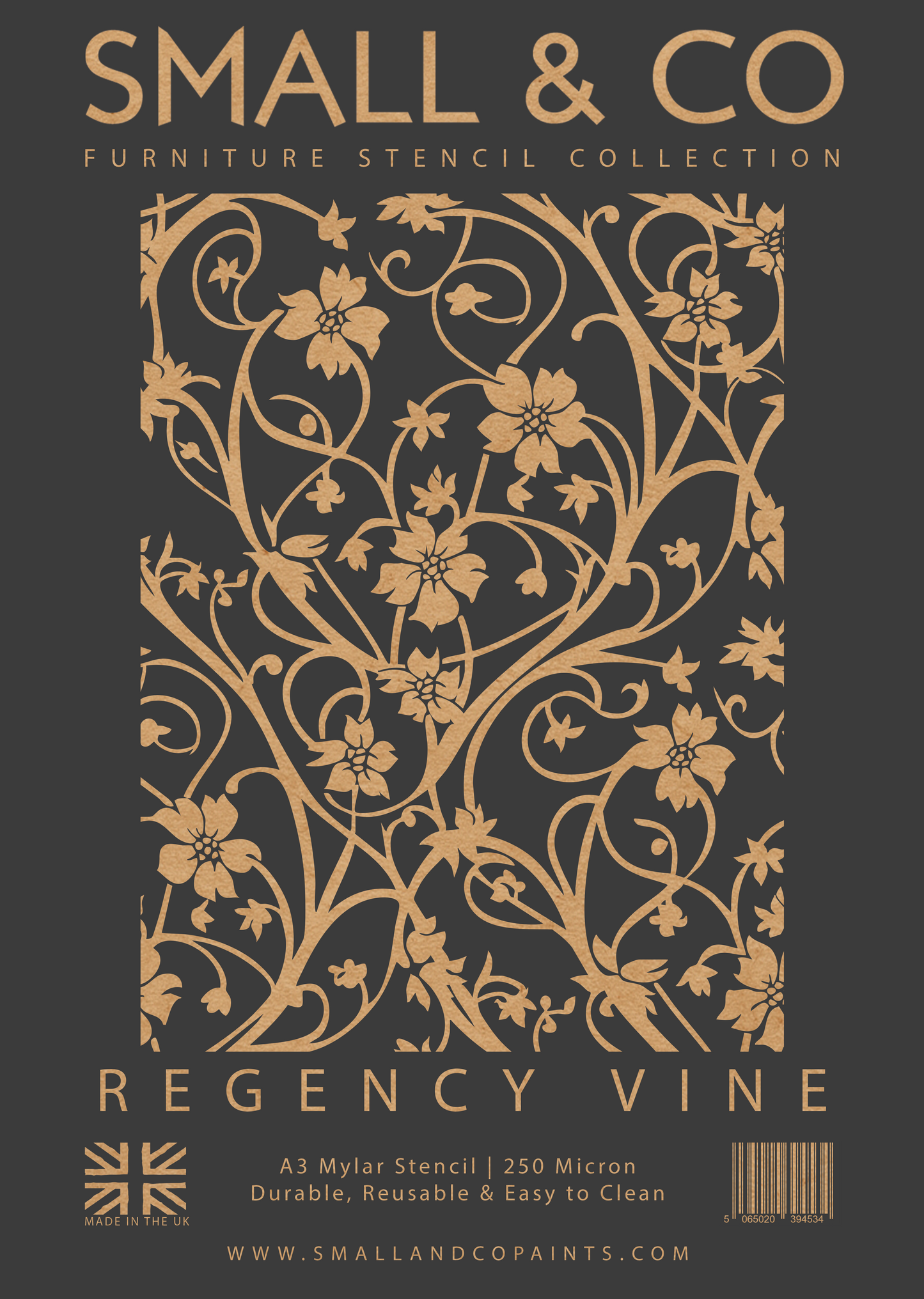 Regency Vine stencil – botanical vine stencil pattern for furniture painting, decorative borders, and wall stencils. Large reusable stencil for upcycling UK.
