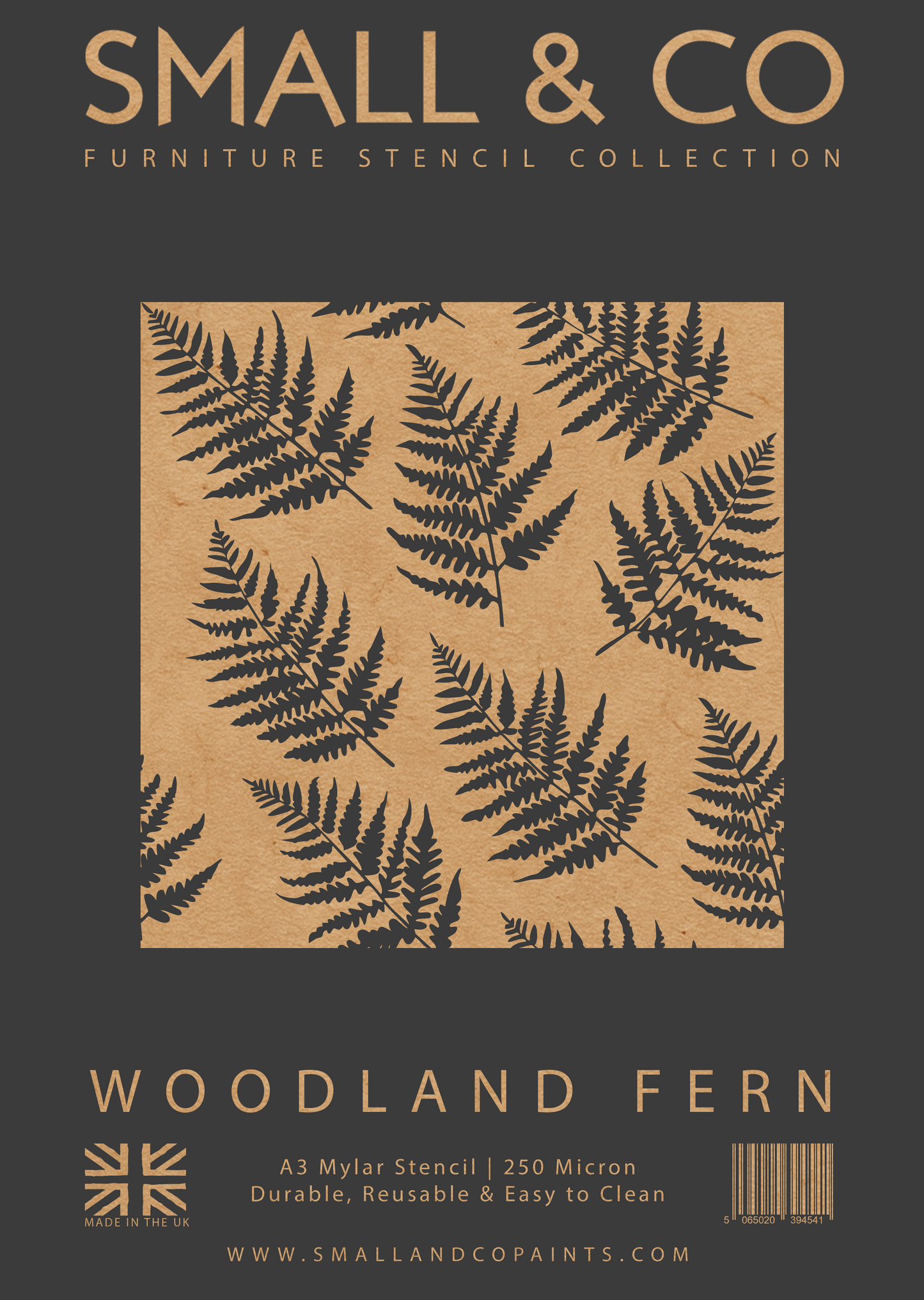 Woodland Fern stencil – fern leaf botanical stencil design for furniture, walls, and crafts. Large nature stencil for painting furniture and home décor UK.