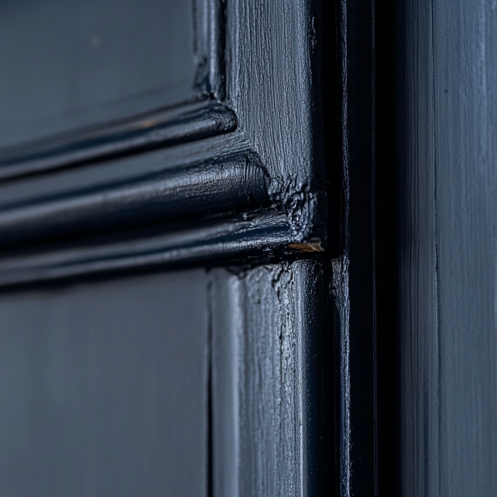 Close-up of brush marks, paint drips, and streaks on painted furniture surface, showing common mistakes in beginner DIY furniture painting and how to fix them