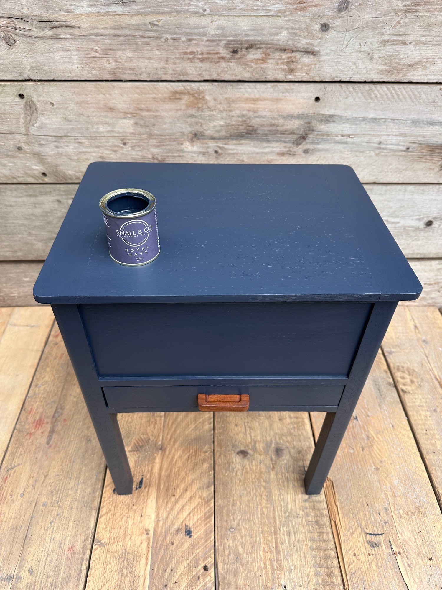 Finished furniture painted in Small & Co Royal Navy, demonstrating when to use a protective topcoat for durability and moisture resistance in beginner DIY projects
