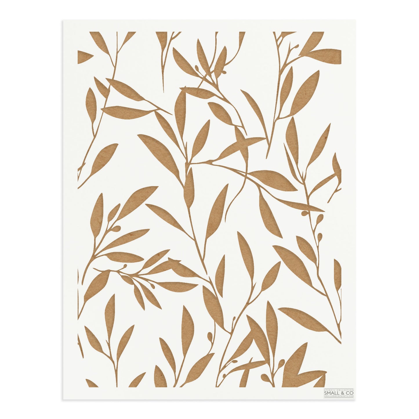 Olive Crest botanical stencil by Small & Co – olive branch and leaf stencil with fruit sprigs, inspired by Mediterranean design, reusable Mylar stencil for painting furniture, walls, floors, DIY upcycling, shabby chic and crafts.