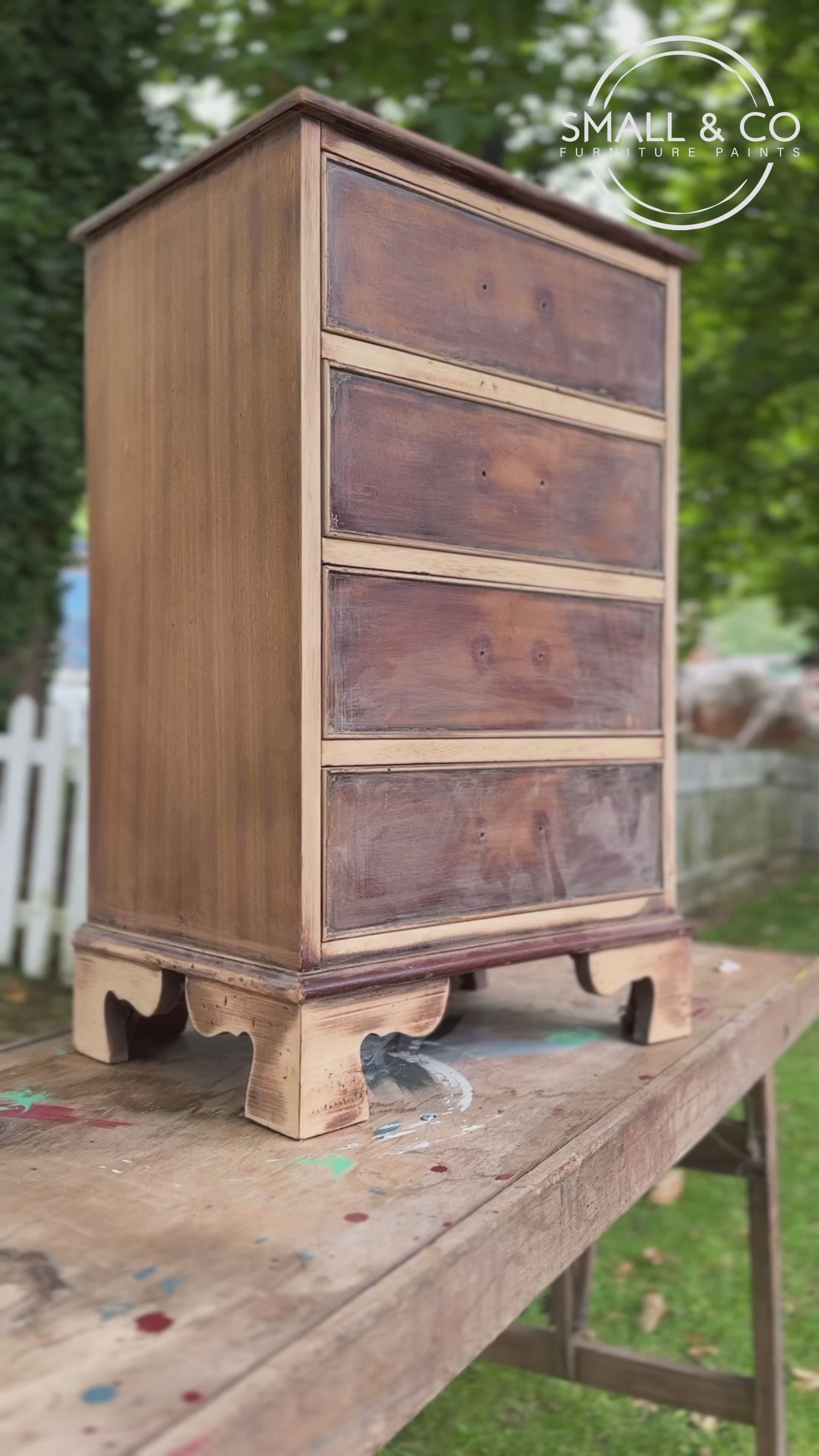 A small chest of drawers bedside table painted in Small and Co, English Mustard, Golden Yellow colour furniture paint