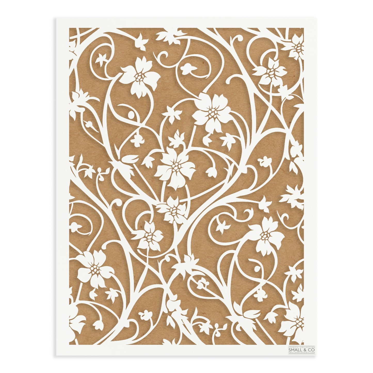Regency Vine botanical stencil by Small & Co – elegant reusable vine and leaf furniture stencil, inspired by vintage regency design, ideal for painting borders, walls, cabinet fronts, fabric, furniture upcycling, crafts and interior décor.