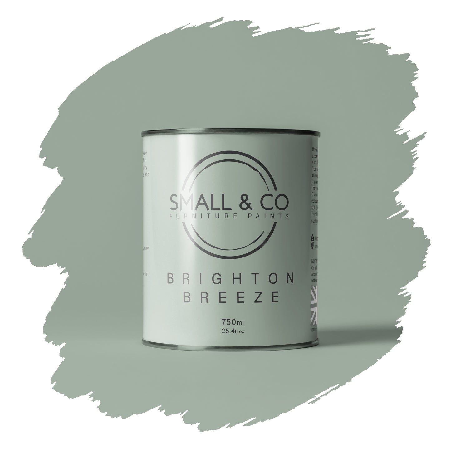 Brighton Breeze sage green grey mineral acrylic furniture paint – calming UK-made wood and cabinet paint with smooth matte finish.