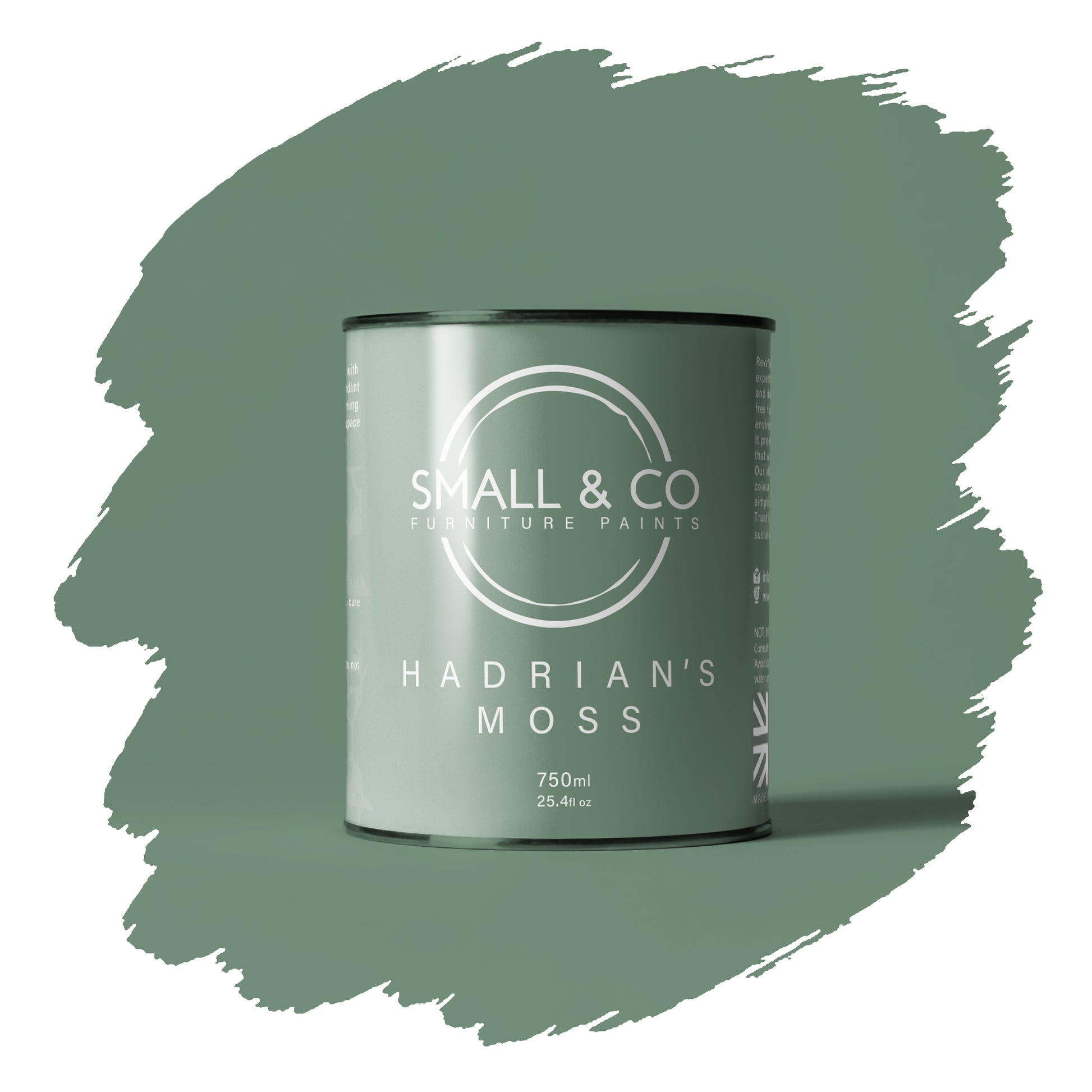 Hadrian’s Moss muted moss green verdigris colour mineral acrylic furniture paint – UK-made cabinet and wood paint, smooth matte finish.