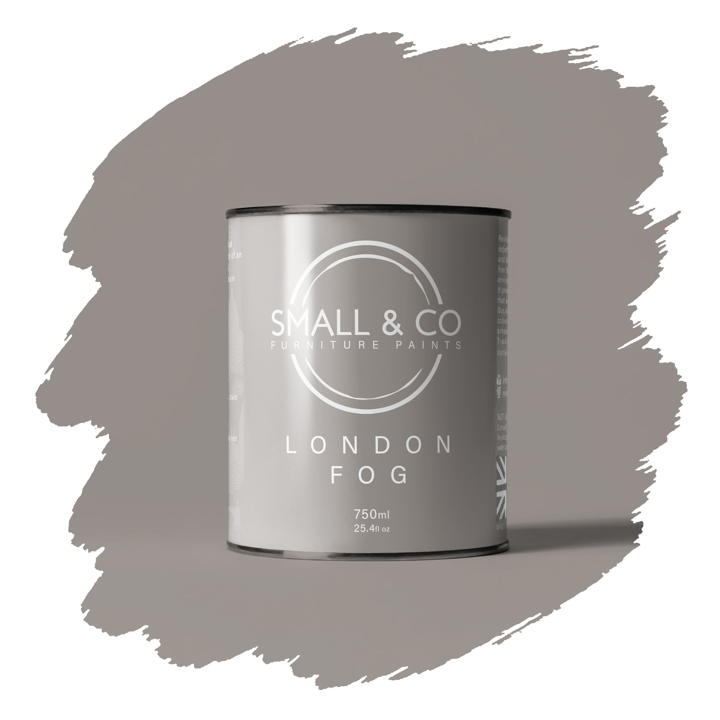 London Fog warm grey taupe beige mineral acrylic furniture paint – subtle UK-made wood and cabinet paint, chalk paint style matte finish.