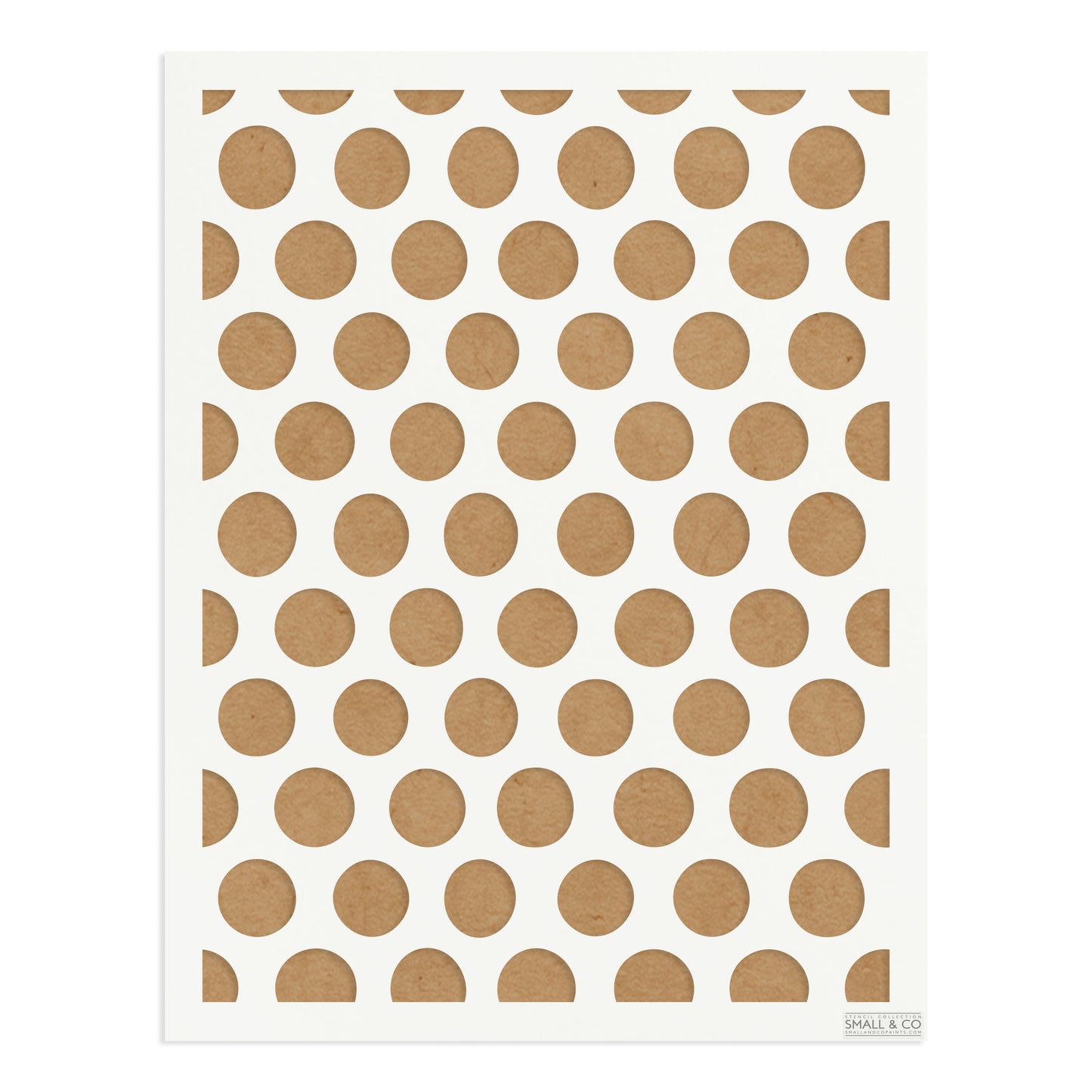 Small & Co Chelsea Polka A3 polka dot furniture paint stencil – classic tileable dots on 250-micron Mylar for furniture, walls, fabrics and vintage style.
