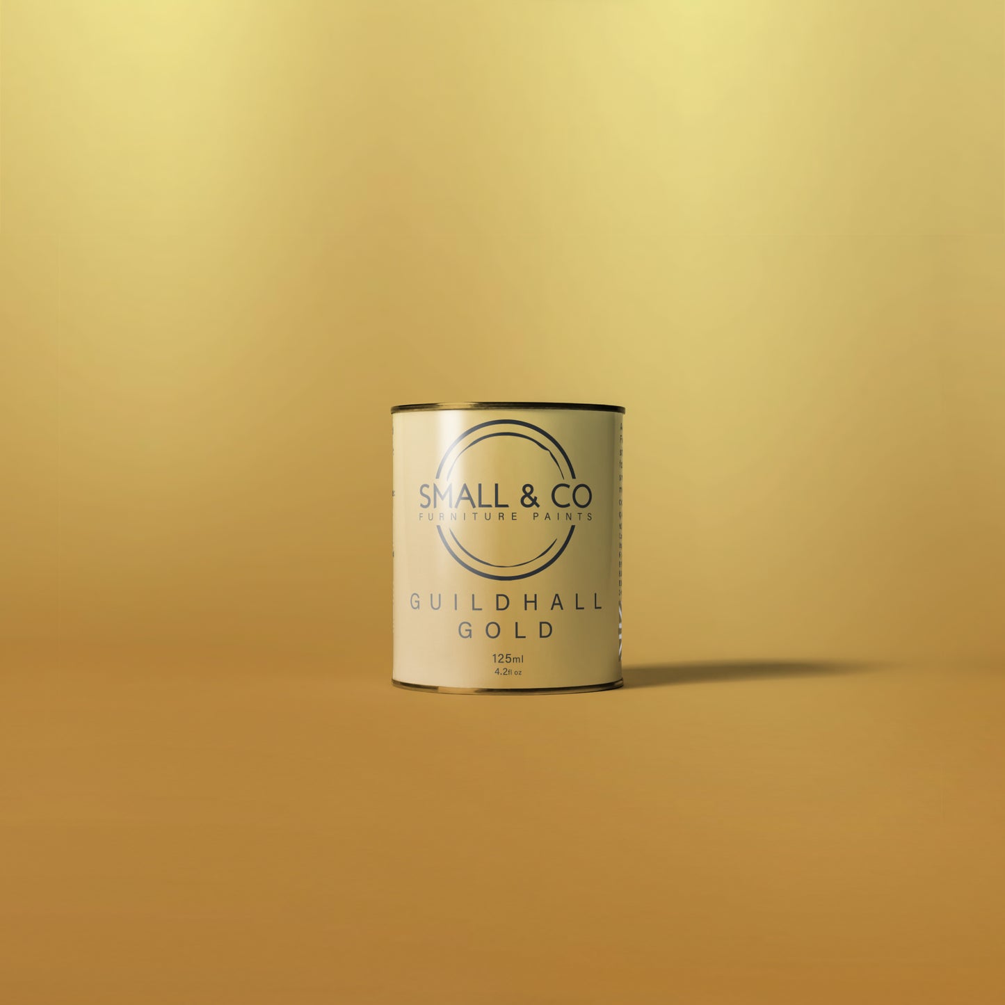 125ml tin of Small & Co Guildhall Gold Metallic Furniture Paint – rich antique gold tone with elegant shimmer, ideal for furniture upcycling and detailing.