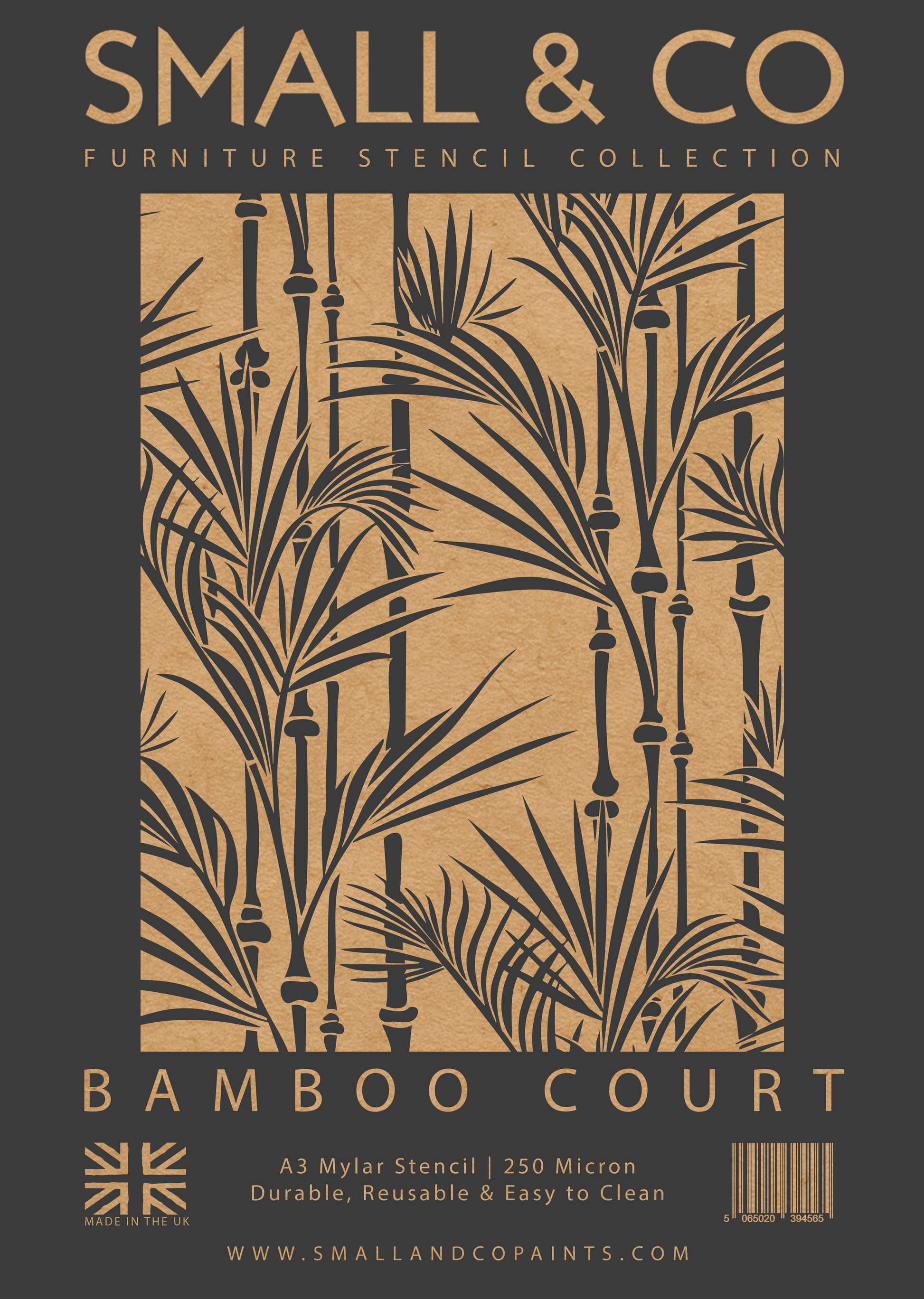 Bamboo Court stencil – bamboo trellis geometric stencil for painting furniture, cabinet doors, and walls. Large reusable furniture stencil pattern UK.
