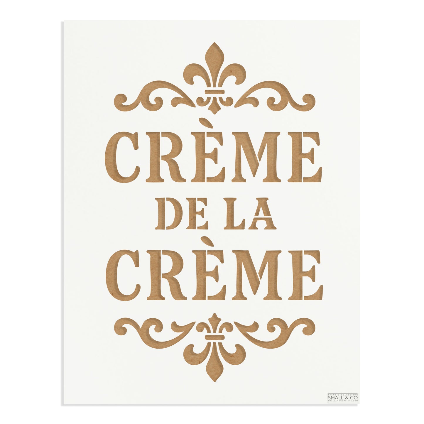 Crème de la Crème furniture paint stencil A3 reusable Mylar template with French typography design for kitchen wall art, café décor, furniture upcycling and farmhouse interiors