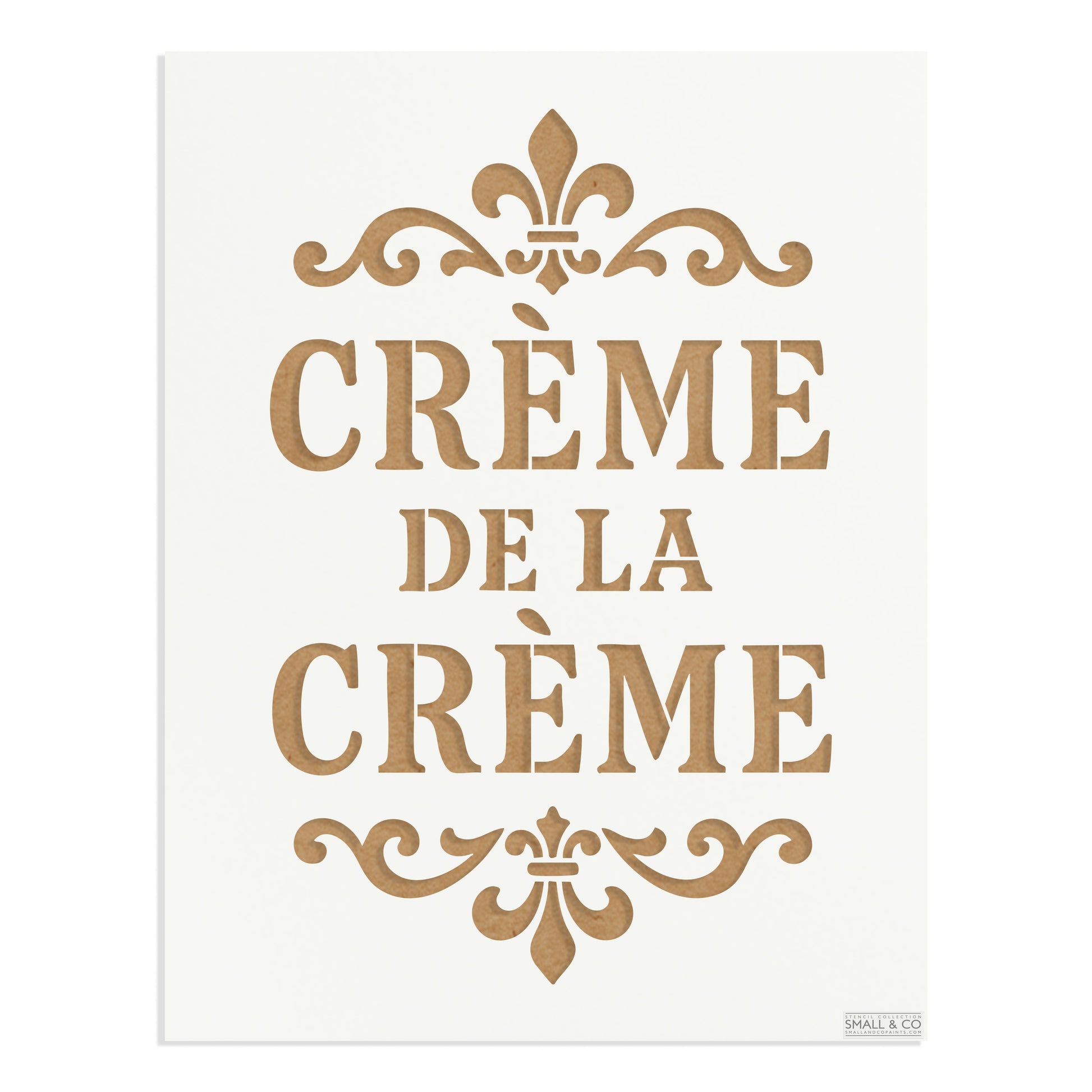Crème de la Crème furniture paint stencil A3 reusable Mylar template with French typography design for kitchen wall art, café décor, furniture upcycling and farmhouse interiors