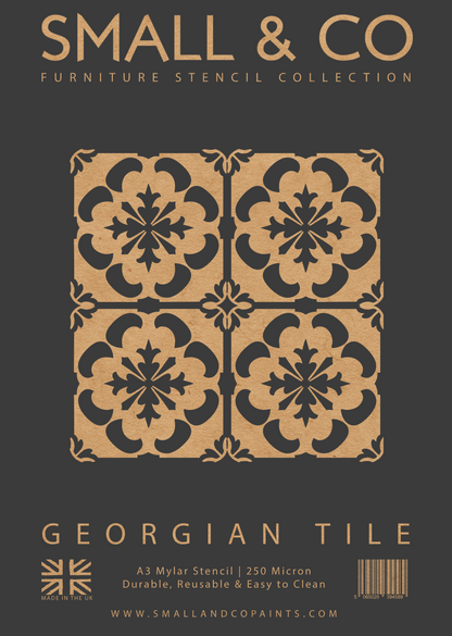 Georgian Tile stencil – heritage tile pattern stencil for painting furniture, floors, and wall stencilling. Large decorative tile stencil for upcycling UK.