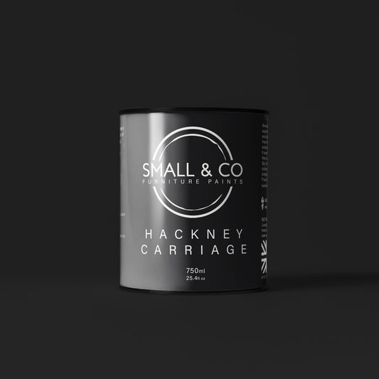 750ml tin of Small & Co furniture paint in Hackney Carriage, a pure true black colour. High-quality, professional, durable paint perfect for furniture restoration, DIY projects, and home decor. Ideal for wood, metal, and other surfaces. Eco-friendly, easy to apply, and provides a smooth finish