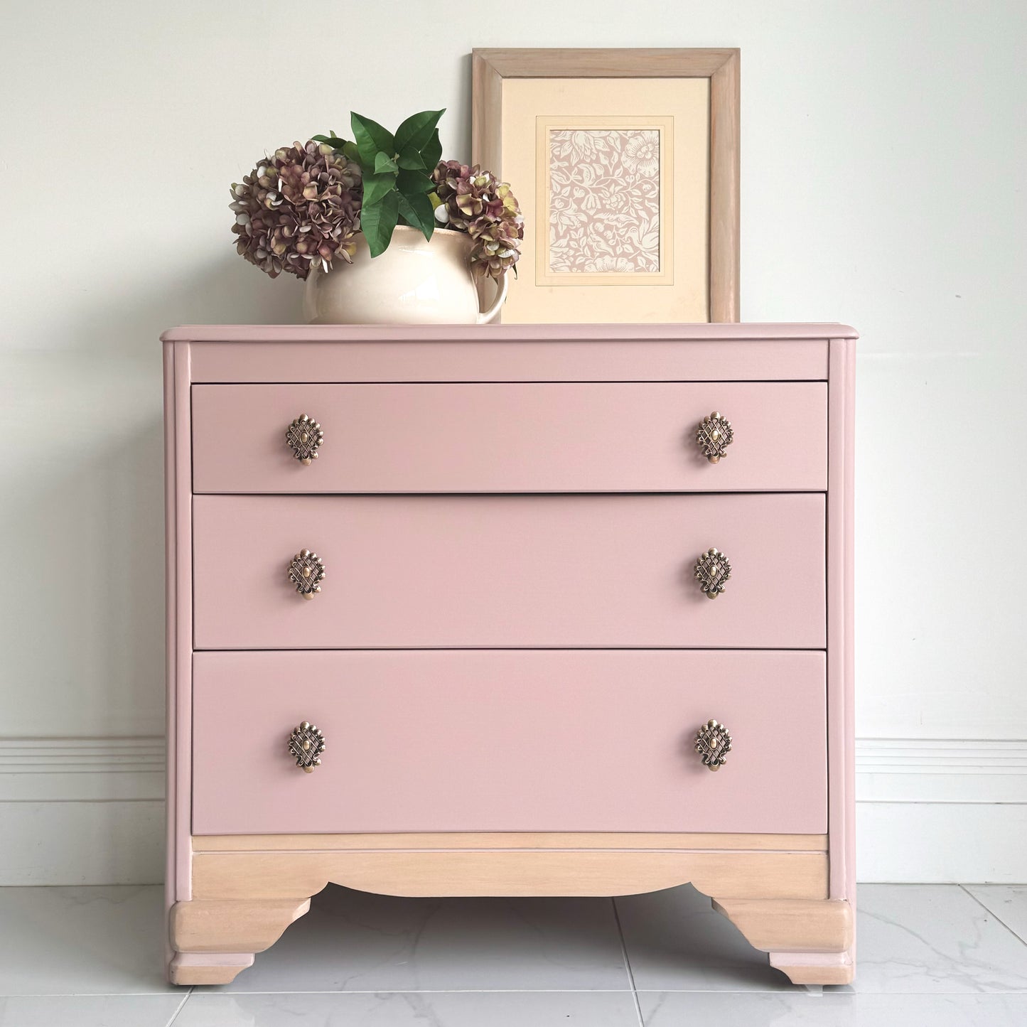 Suffolk Shell, Dusky soft pink colour. Chest of drawers painted in Small and Co Furniture Paints