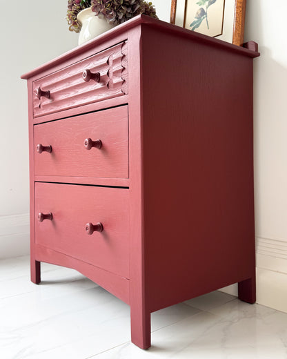 Hand-painted dresser in Small & Co Cricket Leather red furniture paint, showcasing smooth coverage and bold colour depth