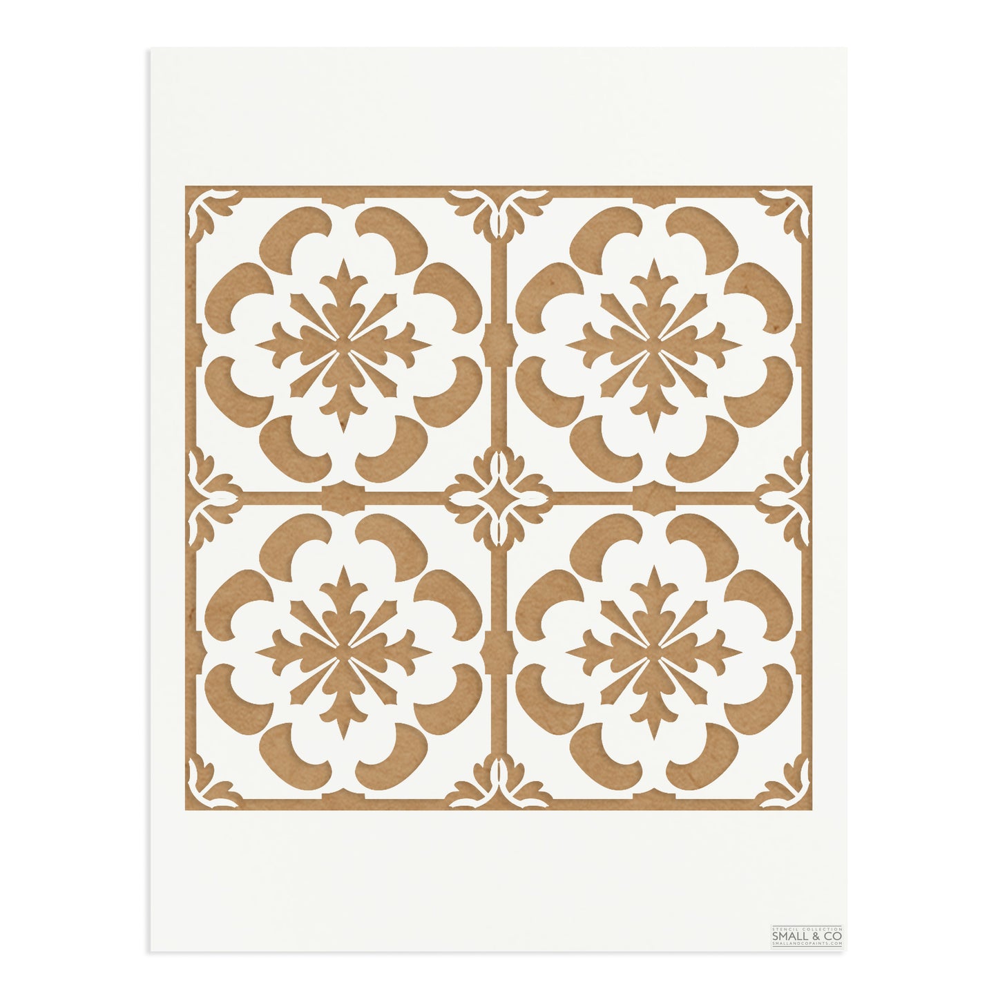Georgian Tile stencil by Small & Co – square geometric tile stencil inspired by traditional Georgian design, reusable Mylar stencil for painting furniture, floors, kitchen splashbacks, walls, upcycling, fabric and DIY crafts.