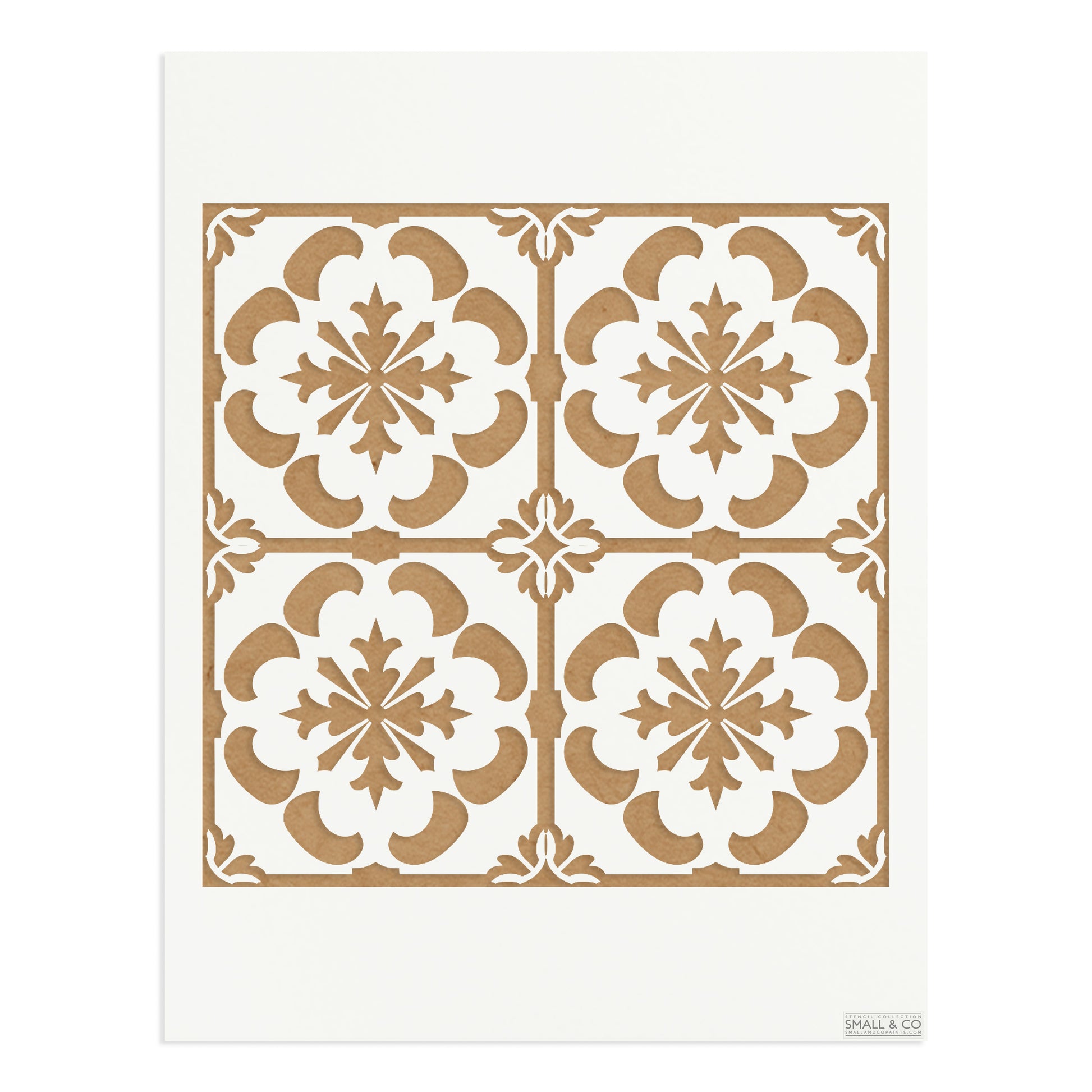 Georgian Tile stencil by Small & Co – square geometric tile stencil inspired by traditional Georgian design, reusable Mylar stencil for painting furniture, floors, kitchen splashbacks, walls, upcycling, fabric and DIY crafts.