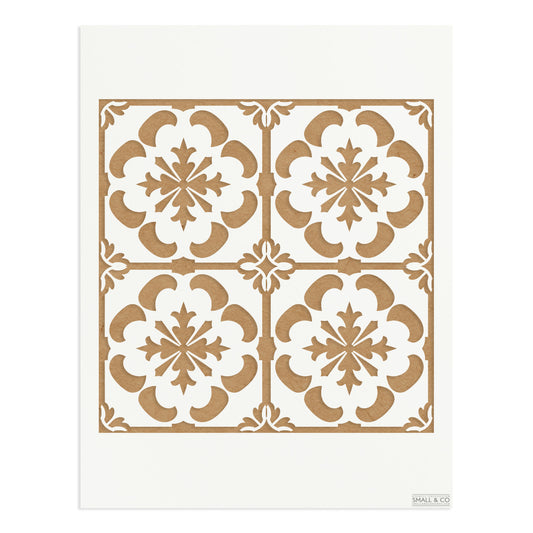 Georgian Tile stencil by Small & Co – square geometric tile stencil inspired by traditional Georgian design, reusable Mylar stencil for painting furniture, floors, kitchen splashbacks, walls, upcycling, fabric and DIY crafts.