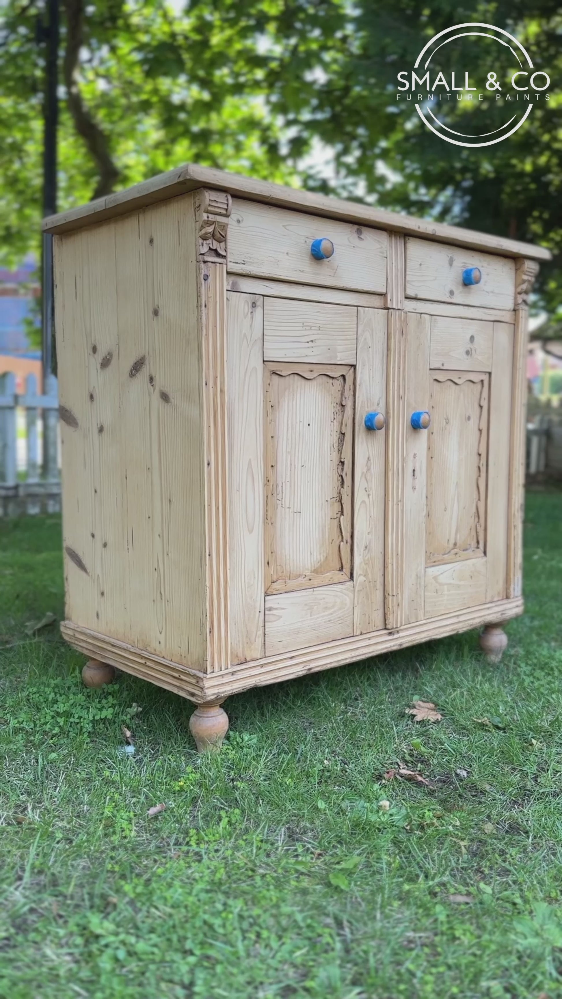 Vintage Rustic Pine Antique kitchen dresser painted in green furniture paint by small and co paints