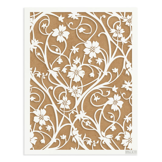 Regency Vine botanical stencil by Small & Co – elegant reusable vine and leaf furniture stencil, inspired by vintage regency design, ideal for painting borders, walls, cabinet fronts, fabric, furniture upcycling, crafts and interior décor.