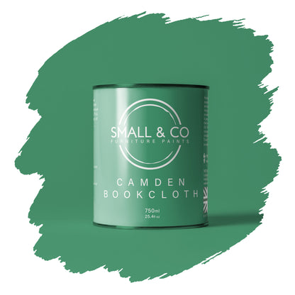 Camden Bookcloth jade green cabinet paint – bold mineral acrylic furniture paint, UK-made for wood, upcycling and DIY projects.