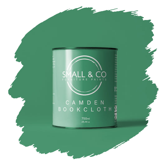 Camden Bookcloth jade green cabinet paint – bold mineral acrylic furniture paint, UK-made for wood, upcycling and DIY projects.