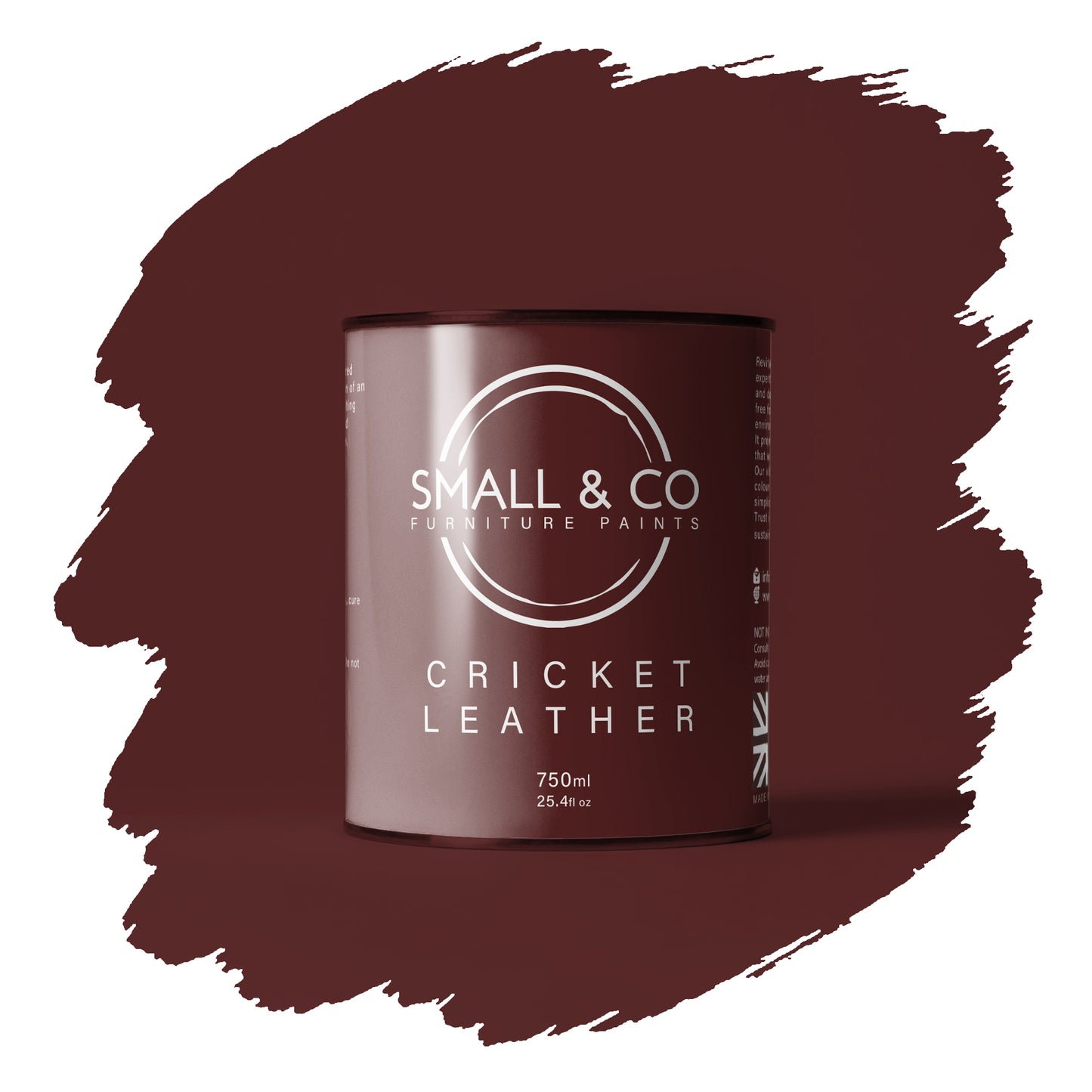 Cricket Leather oxblood brown mineral acrylic paint tin – heritage UK-made furniture and cabinet paint, durable matte finish.
