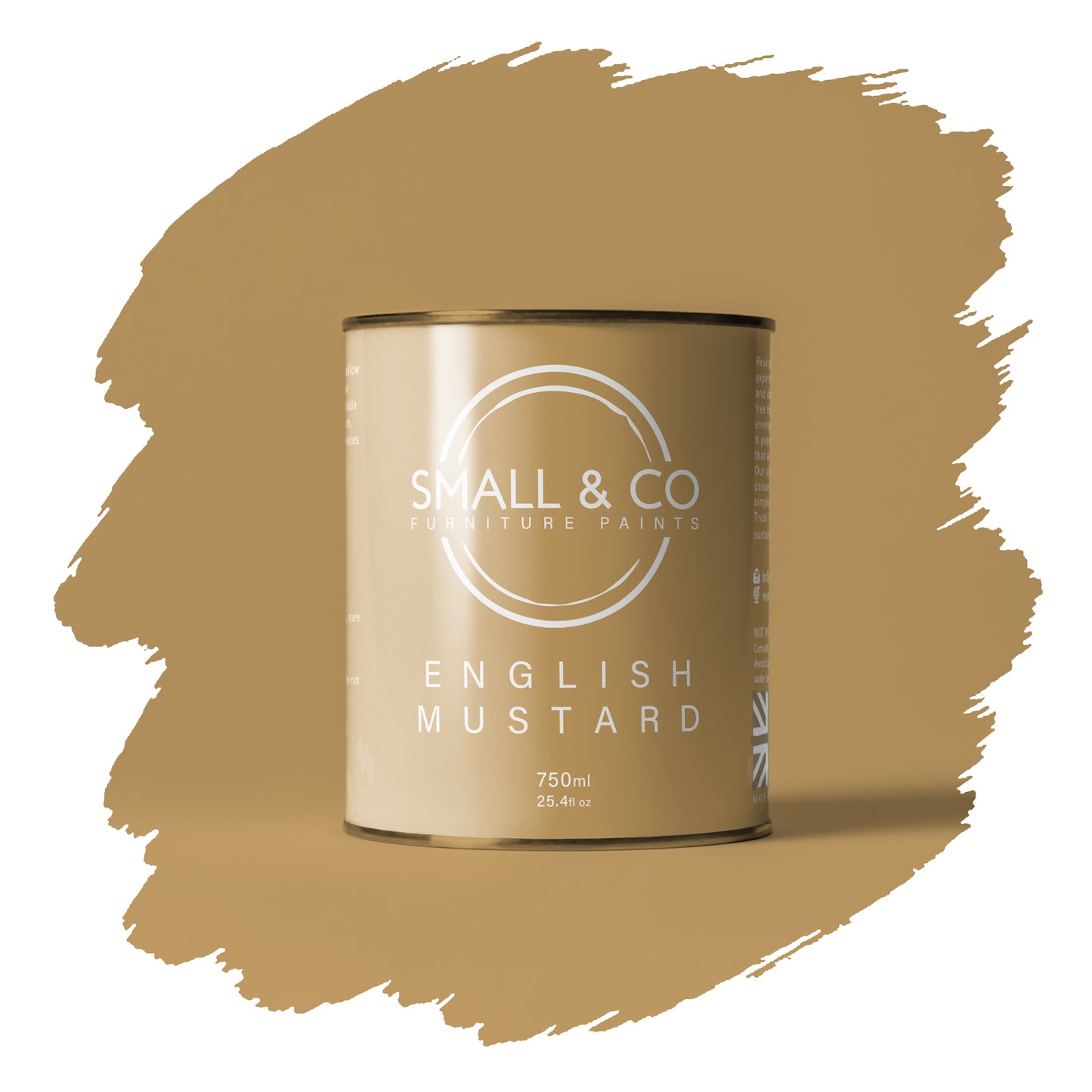 English Mustard ochre yellow mineral acrylic furniture paint – vintage UK-made cabinet and wood paint with durable matte finish.
