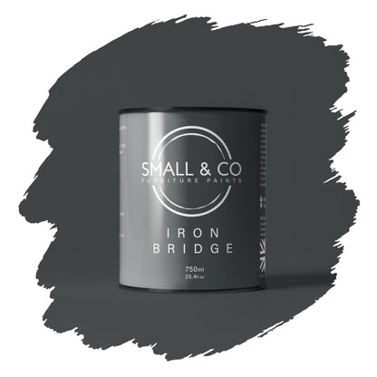 Iron Bridge deep iron grey charcoal ash colour mineral acrylic paint – UK-made furniture and cabinet paint, durable matte chalk paint alternative.