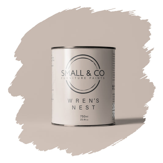 Wren’s Nest beige taupe mineral acrylic paint – timeless UK-made furniture and cabinet paint with smooth matte finish.