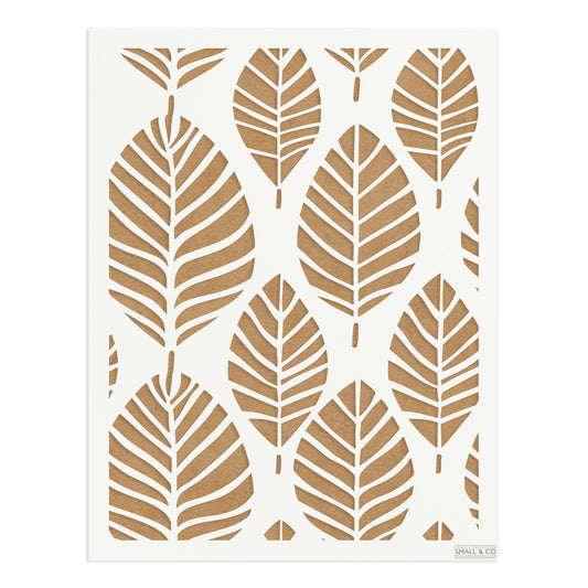 Small & Co Ashdown Leaf A3 abstract leaf furniture paint stencil – organic tileable reusable Mylar for walls, furniture, fabrics, boho and modern interiors.