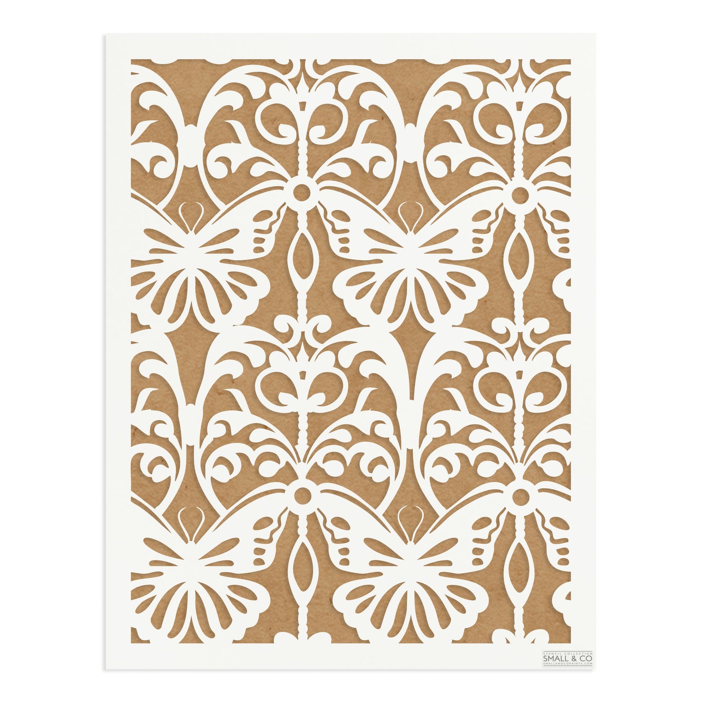 Small & Co Butterfly Garden A3 tileable butterfly and floral furniture paint stencil – reusable 250-micron Mylar for walls, cabinets and crafts