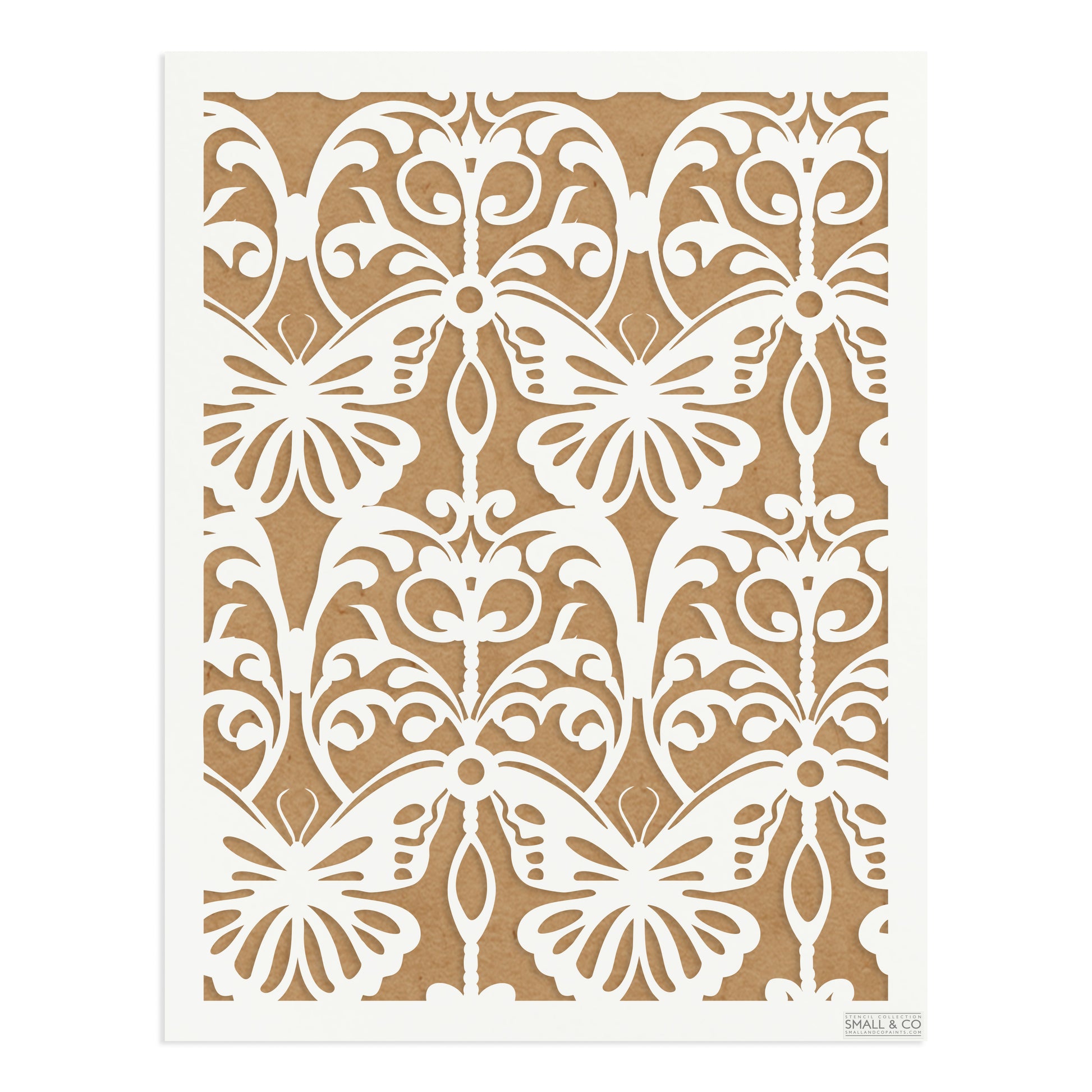 Small & Co Butterfly Garden A3 tileable butterfly and floral furniture paint stencil – reusable 250-micron Mylar for walls, cabinets and crafts