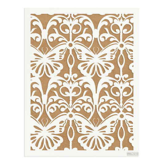 Small & Co Butterfly Garden A3 tileable butterfly and floral furniture paint stencil – reusable 250-micron Mylar for walls, cabinets and crafts