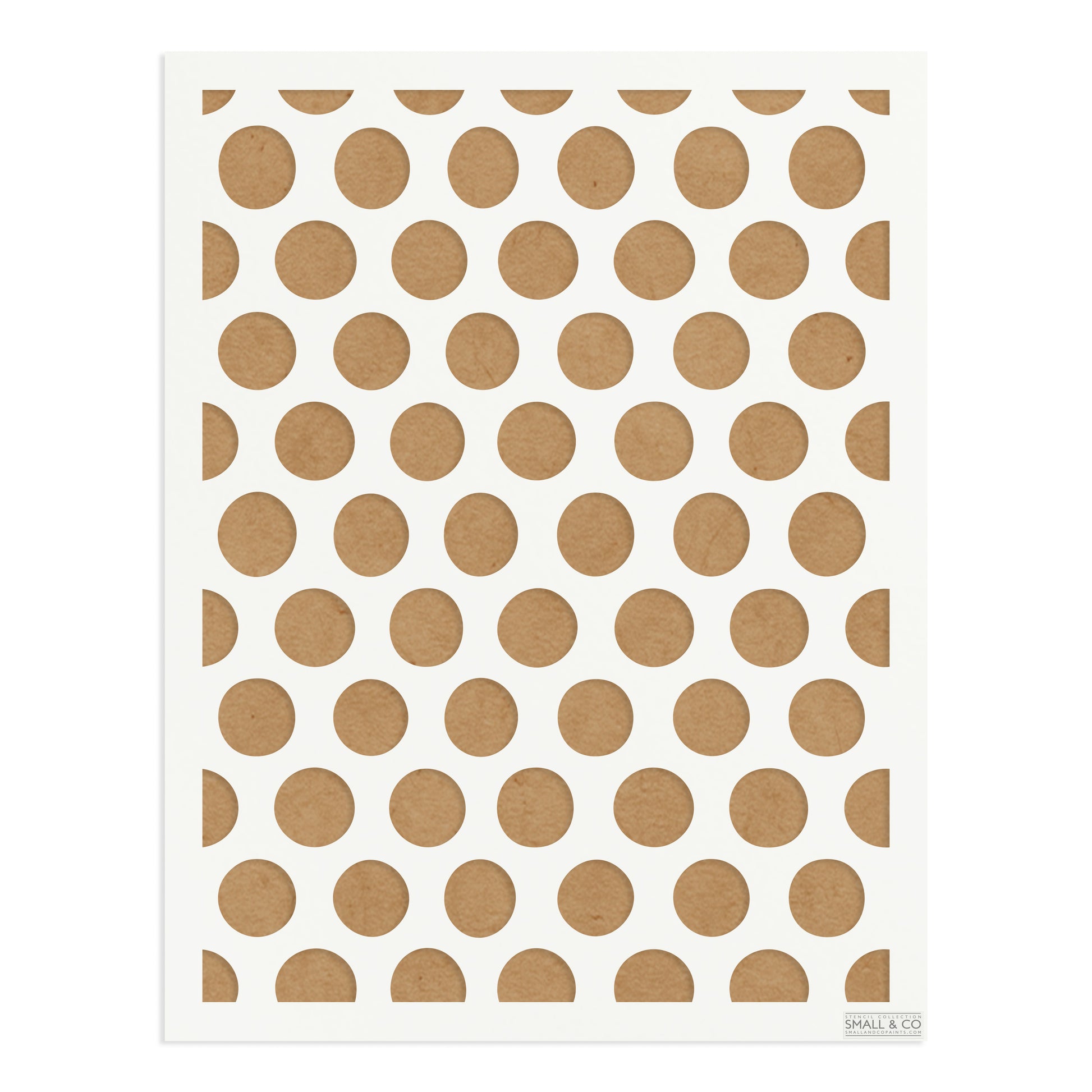 Small & Co Chelsea Polka A3 polka dot furniture paint stencil – classic tileable dots on 250-micron Mylar for furniture, walls, fabrics and vintage style.