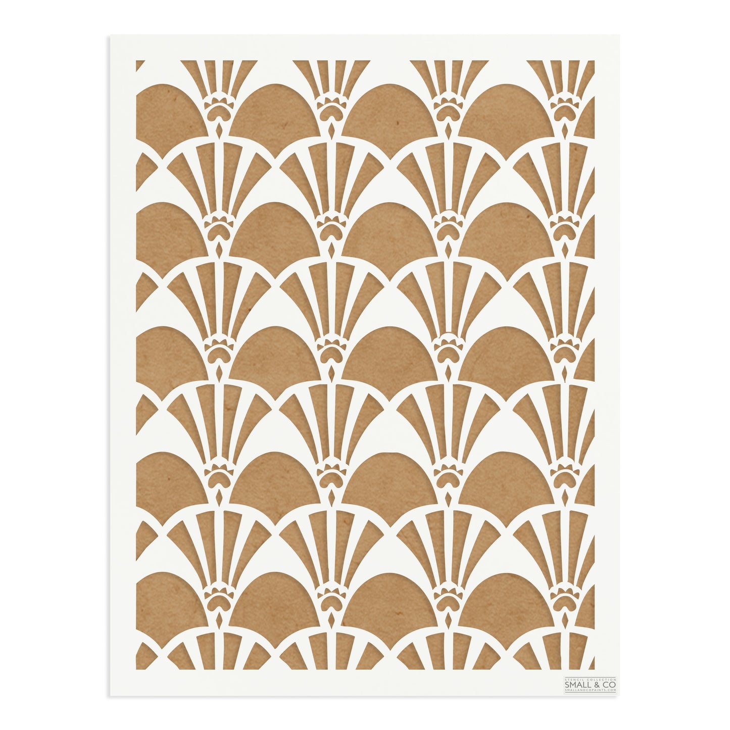 Small & Co Deco Pavilion A3 Art Deco fan and arch furniture paint stencil – tileable 250-micron Mylar for glamorous walls, cabinets and borders.