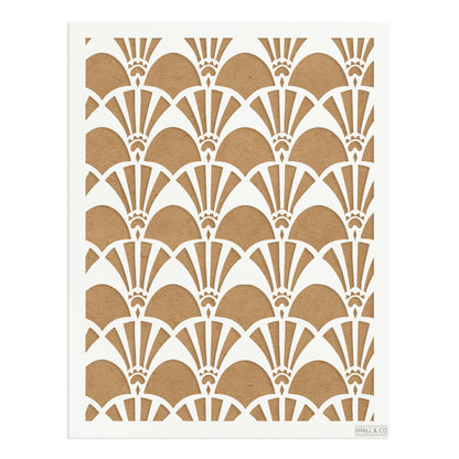 Small & Co Deco Pavilion A3 Art Deco fan and arch furniture paint stencil – tileable 250-micron Mylar for glamorous walls, cabinets and borders.