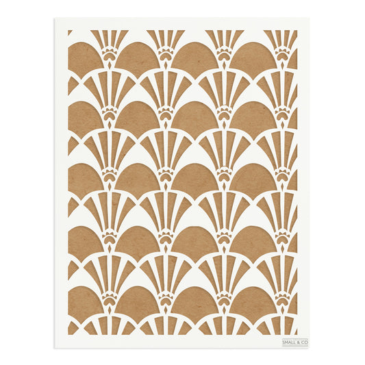 Small & Co Deco Pavilion A3 Art Deco fan and arch furniture paint stencil – tileable 250-micron Mylar for glamorous walls, cabinets and borders.