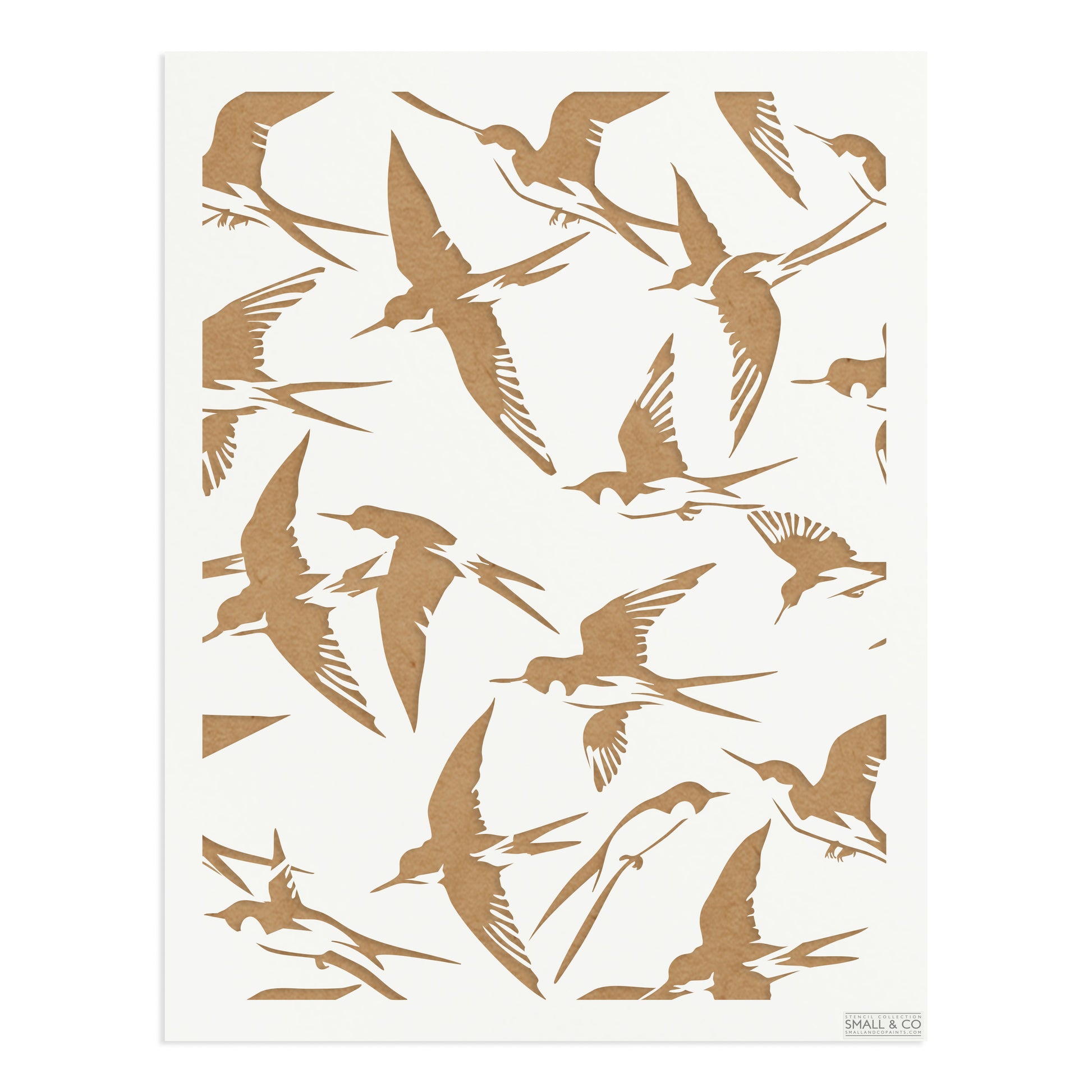 Small & Co Somerset Swallows A3 tileable swallow bird stencil – reusable 250-micron Mylar for feature walls, cabinets, fabrics and country décor.
